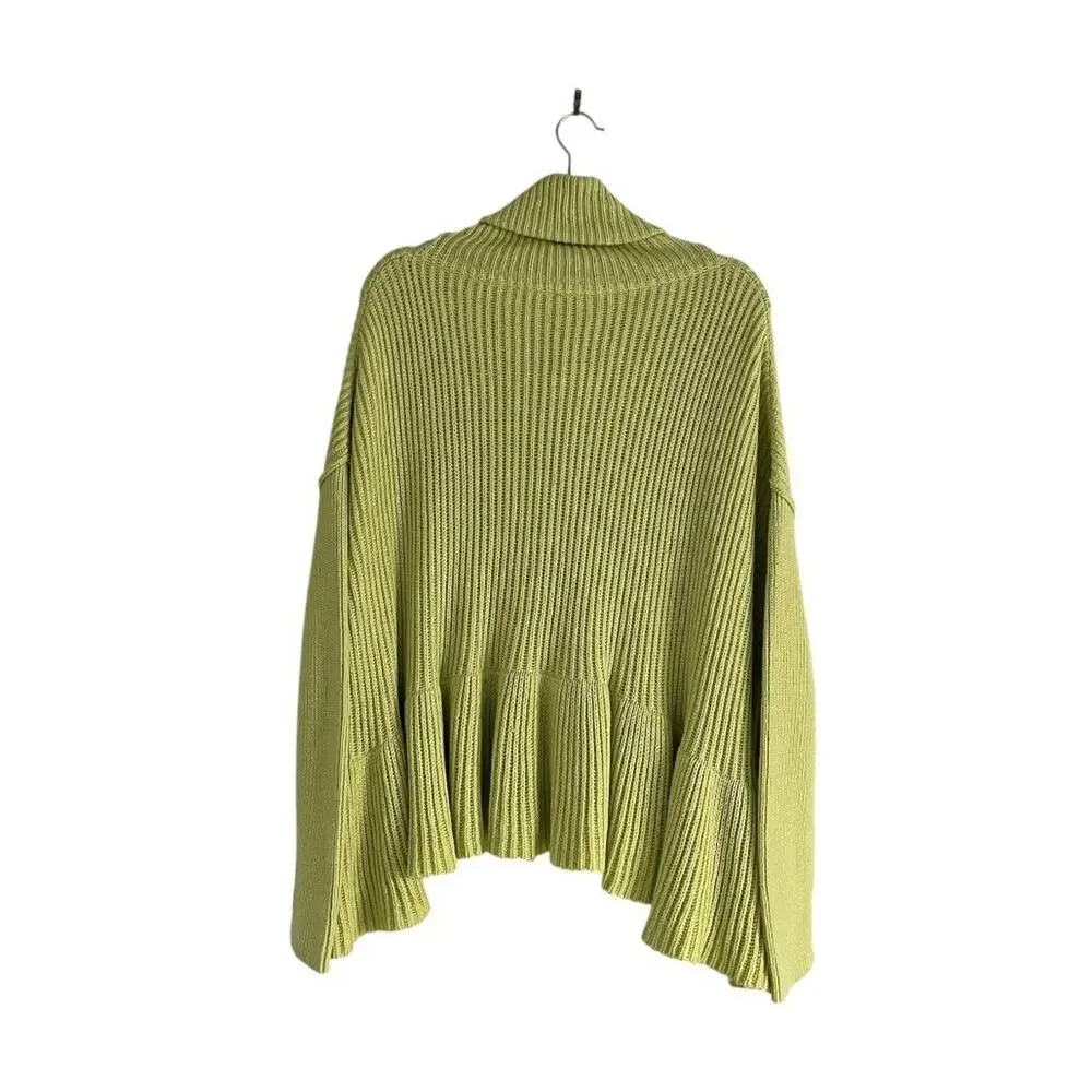 Free People Layer Cake Sweater Key Lime XS Oversized Turtleneck Chunky Knit